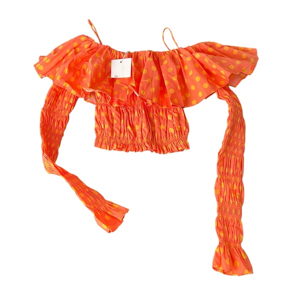 CAROLINE CONSTAS Lydia Top in Salmon & Orange Polka Dot Women’s Size XS - Picture 2 of 9